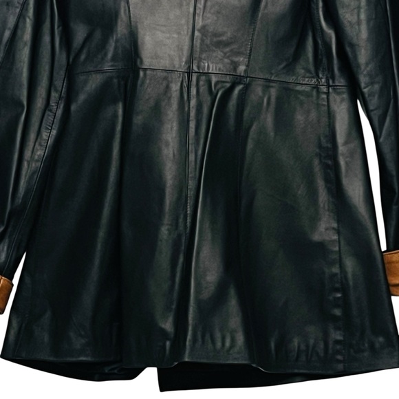 Old Florence Trench Jacket Italian Soft VERA PELLE Leather Black Brown Sz EU 44 - Picture 8 of 16